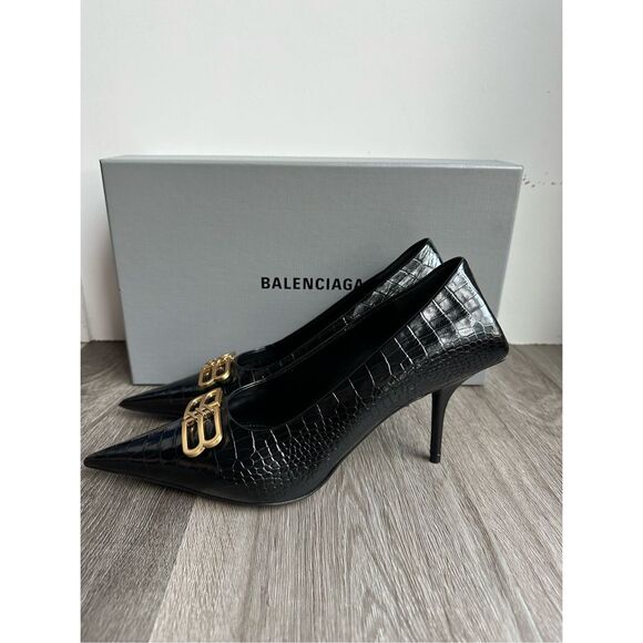 Balenciaga Logo Plaque Heeled Pumps in Black Size EU38/US8 $950 - Picture 10 of 14